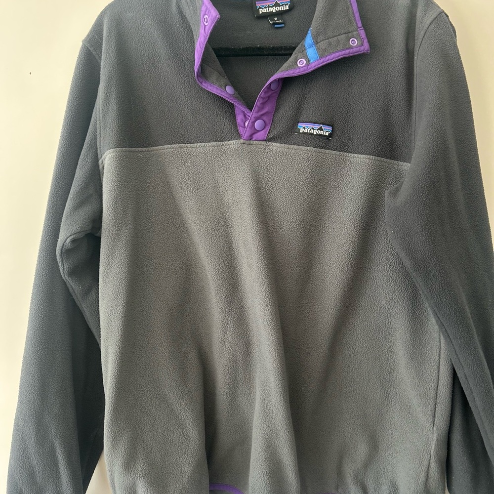 Patagonia Men's Sweater in Gray with Purple Trim